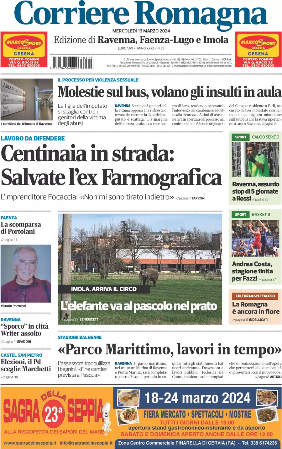 prima pagina - Corriere Romagna (Ravenna e Imola) del 13/03/2024