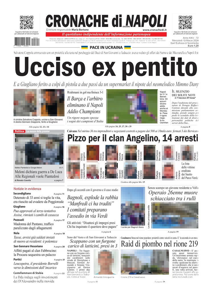 anteprima della prima pagina di cronache-di-napoli del 13/03/2024