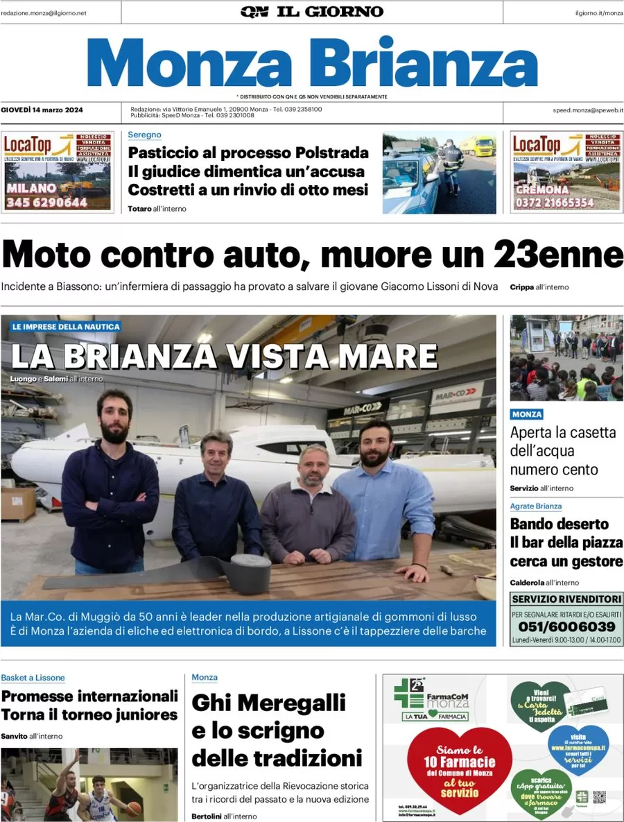 prima pagina - Il Giorno (Monza Brianza) del 14/03/2024