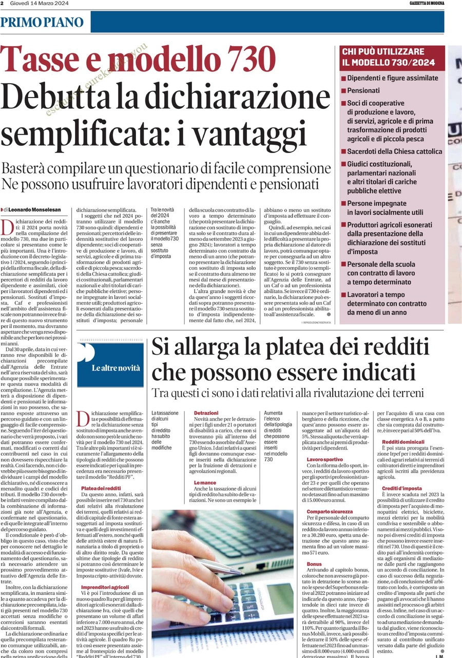 prima pagina - Gazzetta di Modena del 14/03/2024