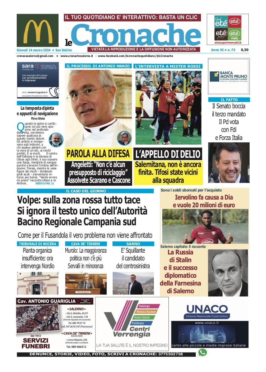 prima pagina - Le Cronache (Salerno) del 14/03/2024