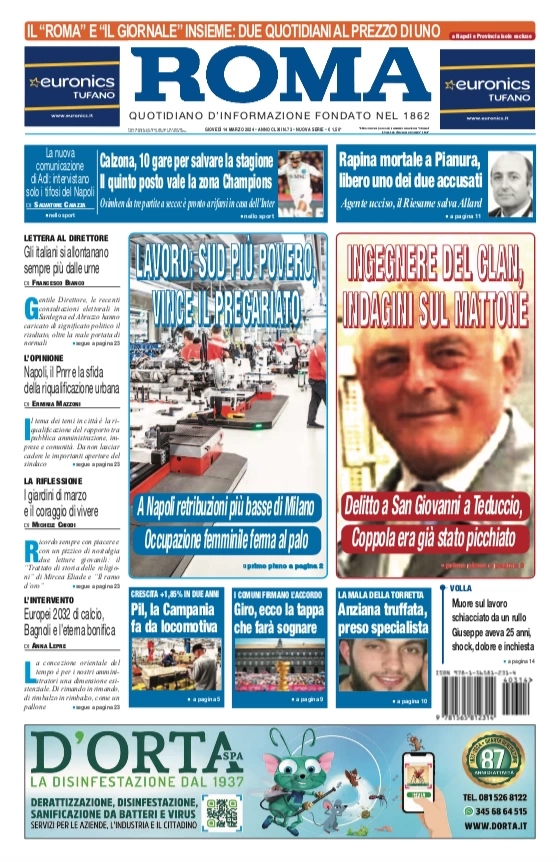 prima pagina - Il Roma (Quotidiano di Napoli) del 14/03/2024