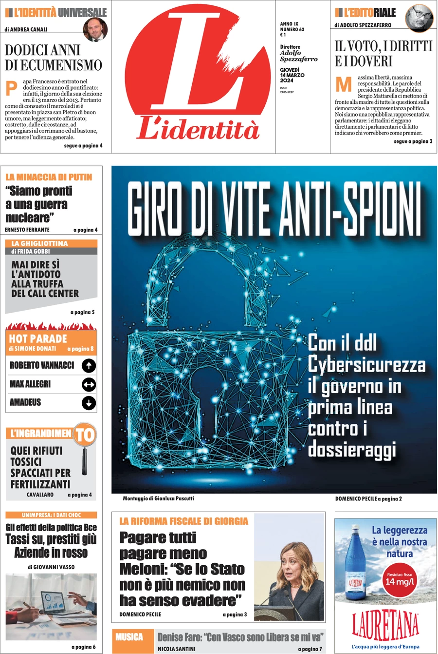 anteprima della prima pagina di lidentit del 14/03/2024