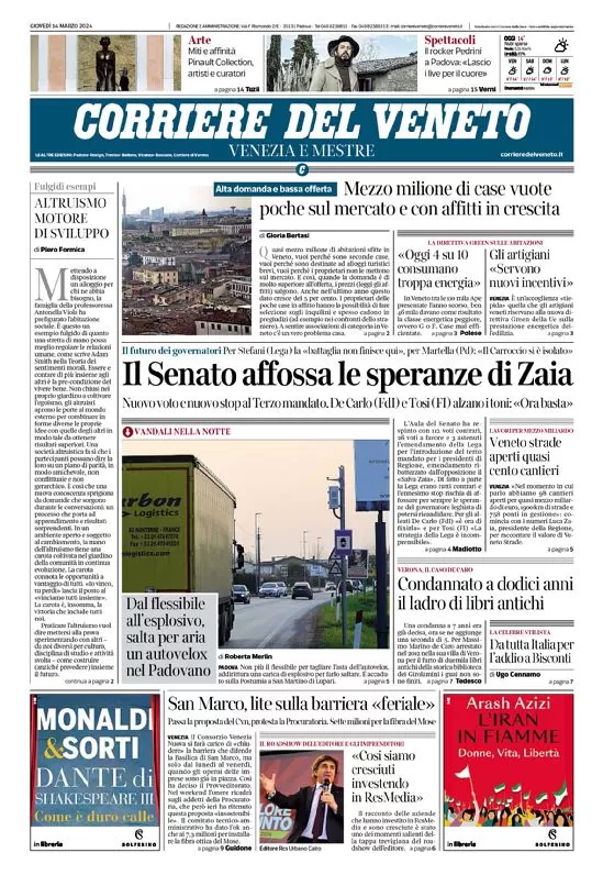 prima pagina - Corriere del Veneto del 14/03/2024