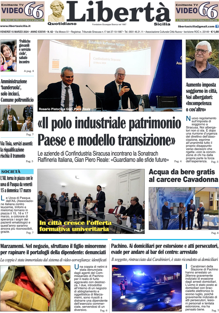 prima pagina - Libert Sicilia del 15/03/2024
