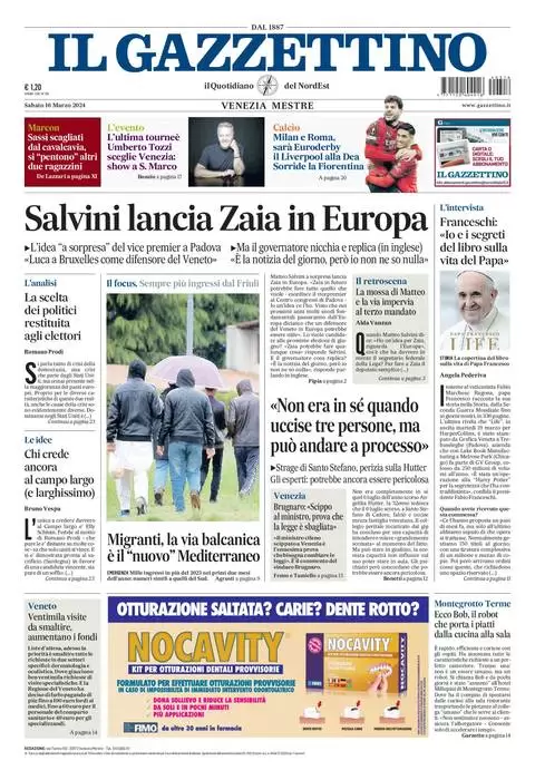 prima pagina - Il Gazzettino del 15/03/2024