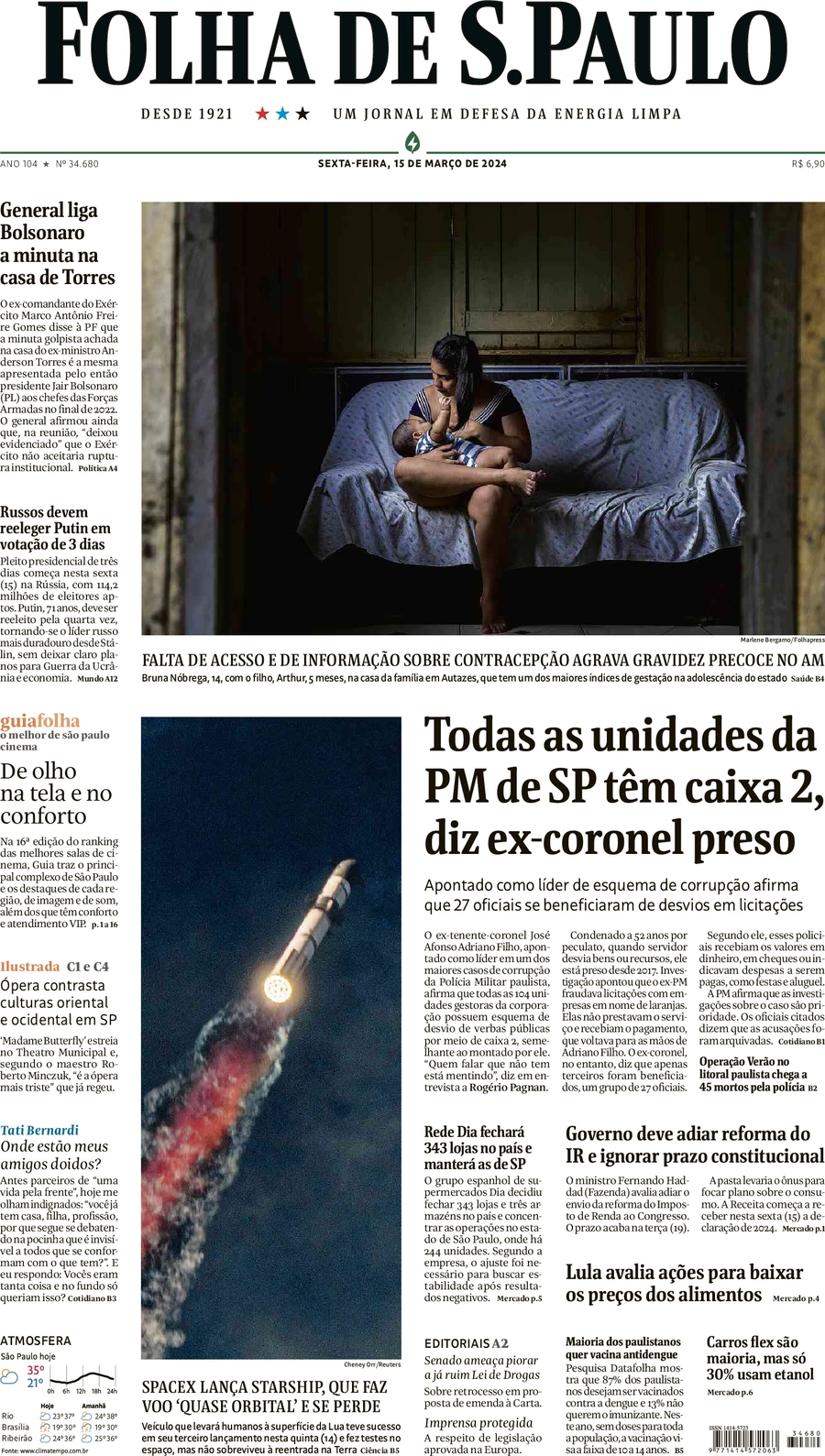 anteprima della prima pagina di folha-de-s.paulo del 15/03/2024