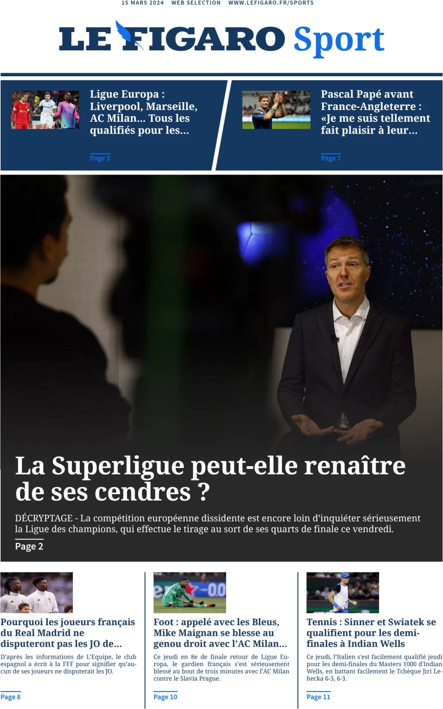 prima pagina - Le Figaro SPORT del 15/03/2024