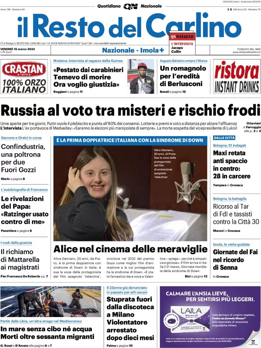 anteprima della prima pagina di il-resto-del-carlino del 15/03/2024