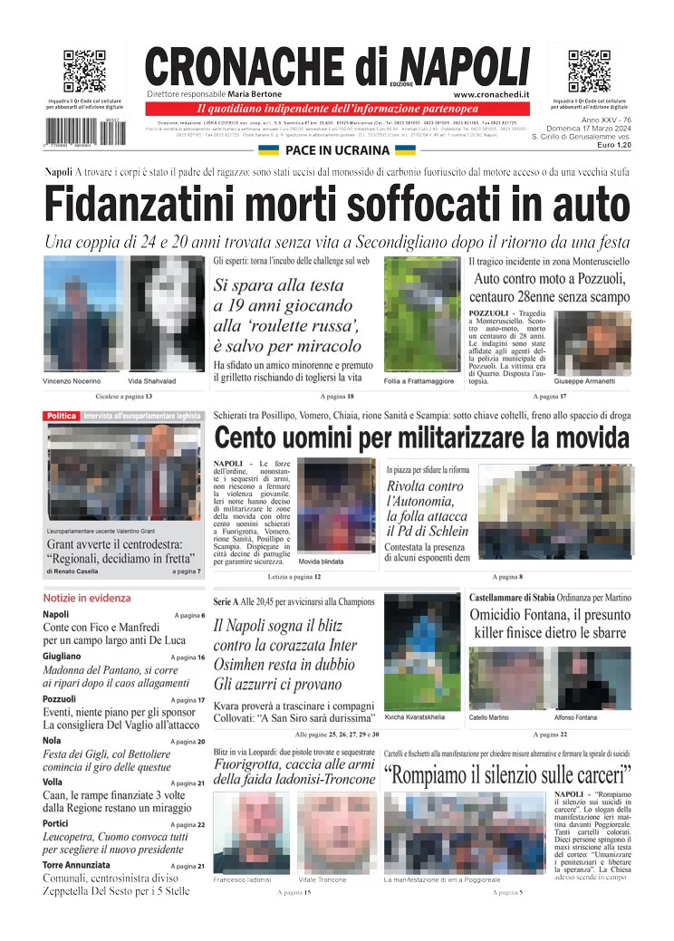 anteprima della prima pagina di cronache-di-napoli del 16/03/2024