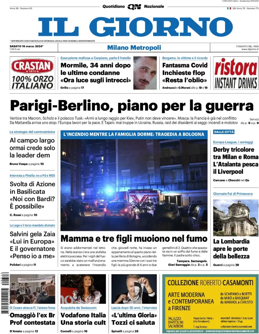 prima pagina - Il Giorno (Milano Metropoli) del 16/03/2024