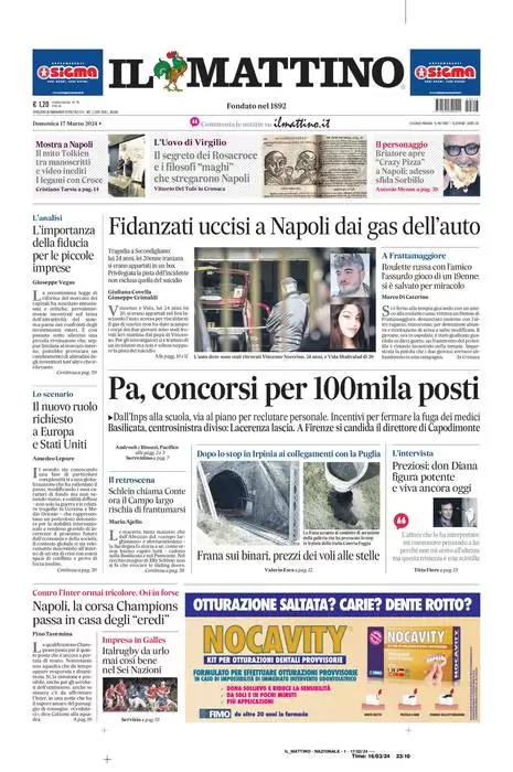 anteprima della prima pagina di il-mattino del 16/03/2024