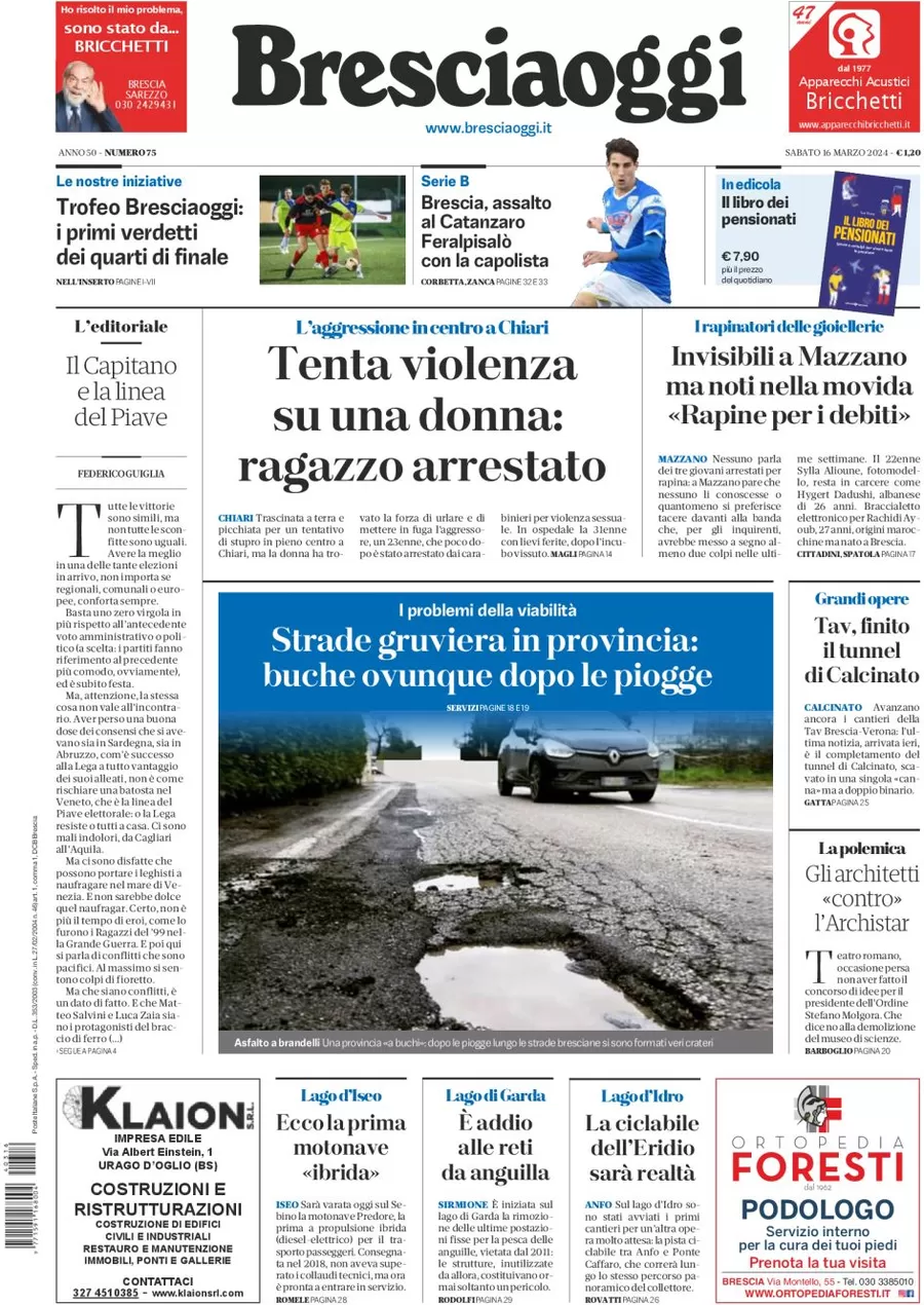 prima pagina - Brescia Oggi del 16/03/2024