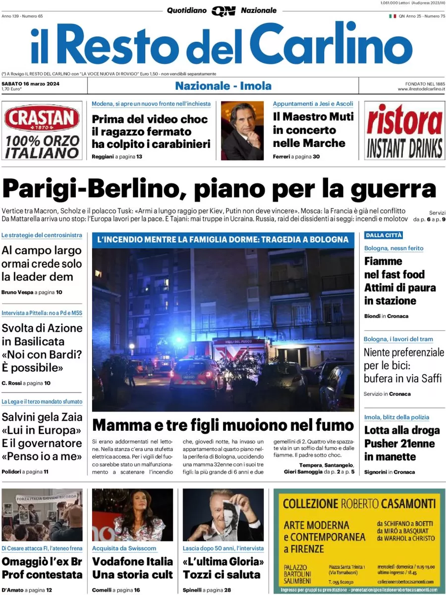 anteprima della prima pagina di il-resto-del-carlino del 16/03/2024