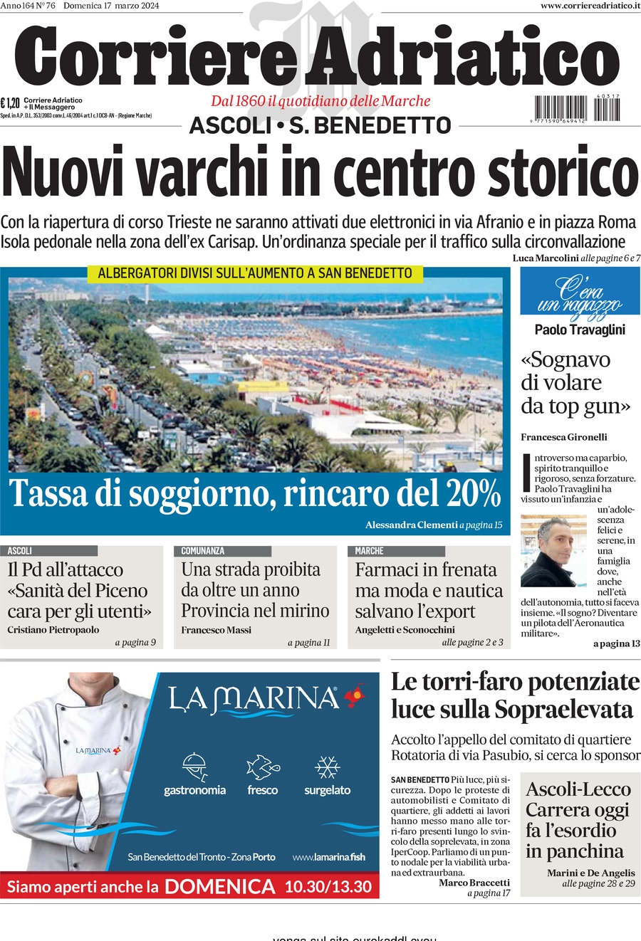 prima pagina - Corriere Adriatico (Ascoli) del 17/03/2024