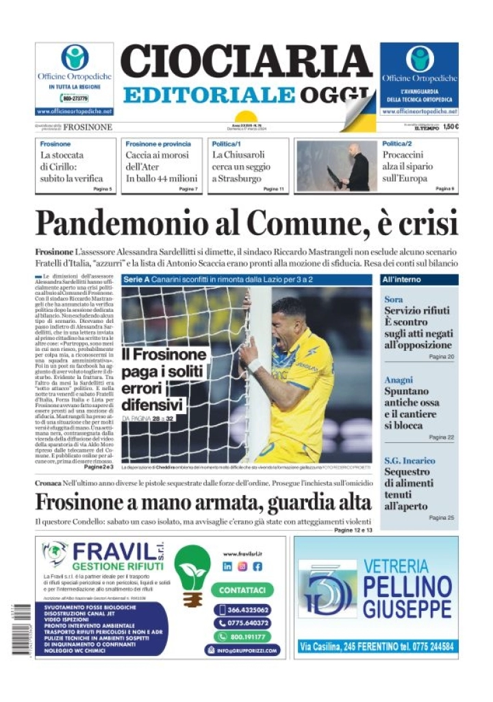prima pagina - Ciociaria Editoriale Oggi del 17/03/2024