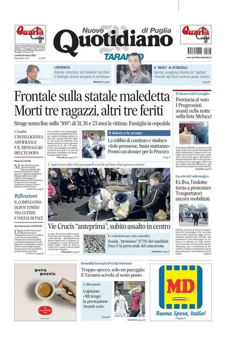 prima pagina - Nuovo Quotidiano di Puglia (Taranto) del 17/03/2024