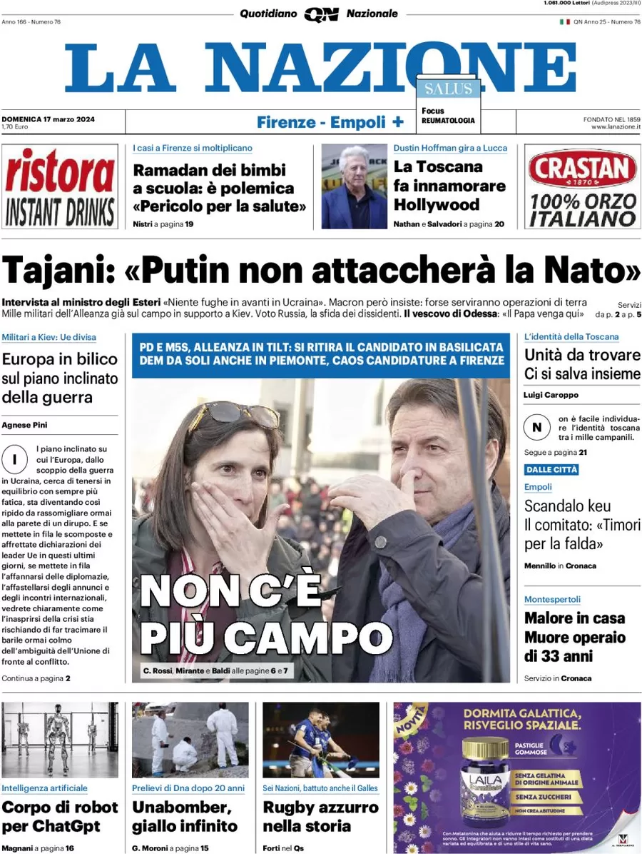 prima pagina - La Nazione del 17/03/2024