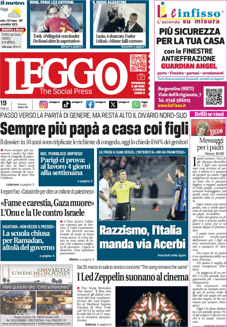 anteprima della prima pagina di leggo-roma del 18/03/2024