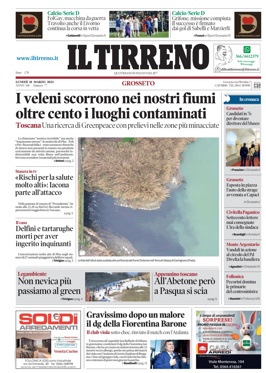 prima pagina - Il Tirreno (Grosseto) del 18/03/2024