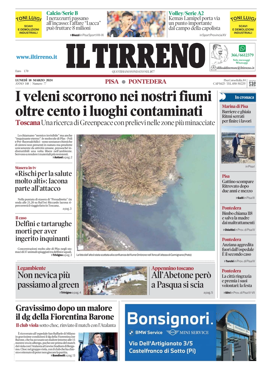 prima pagina - Il Tirreno (Pisa, Pontedera) del 18/03/2024