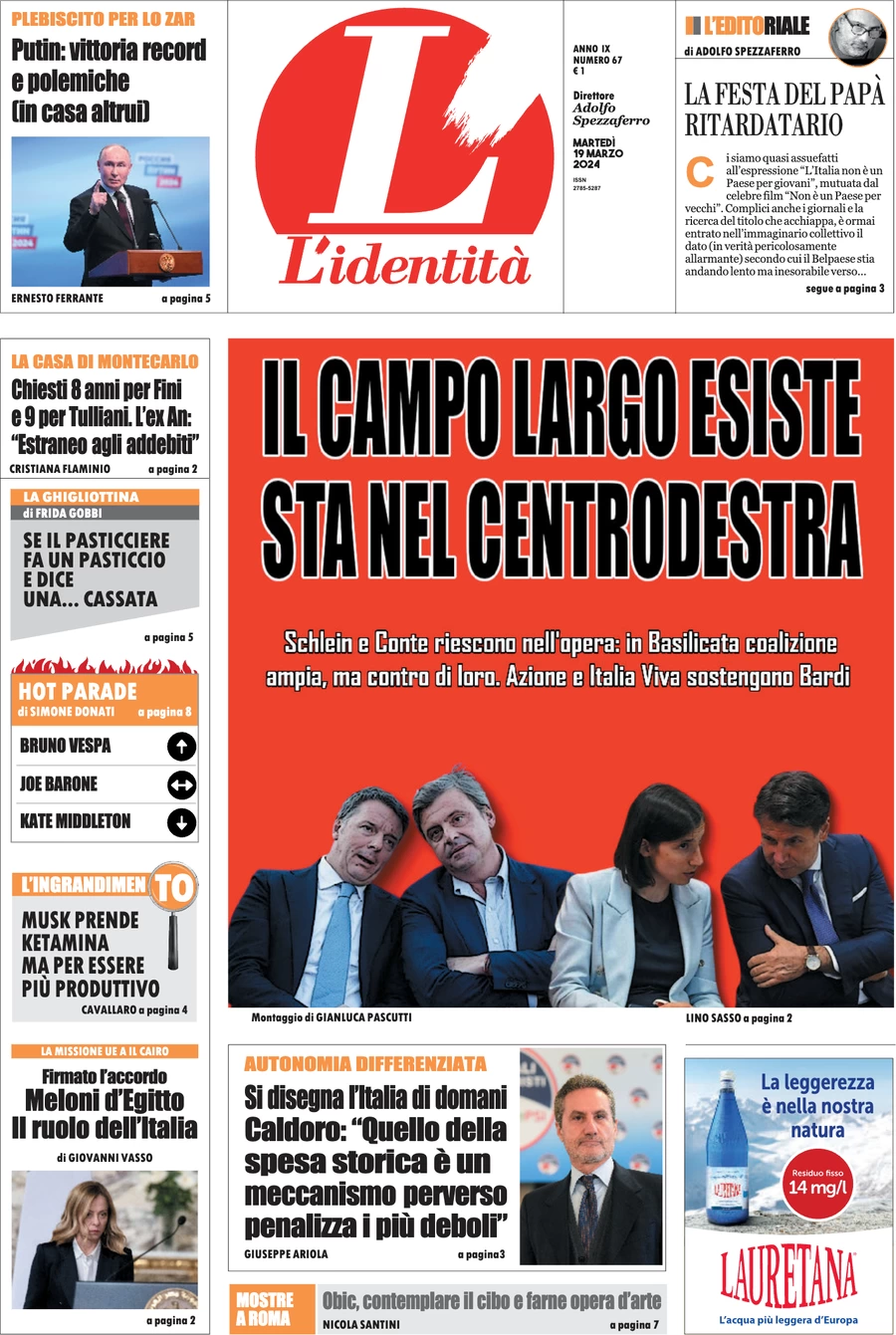 anteprima della prima pagina di lidentit del 18/03/2024