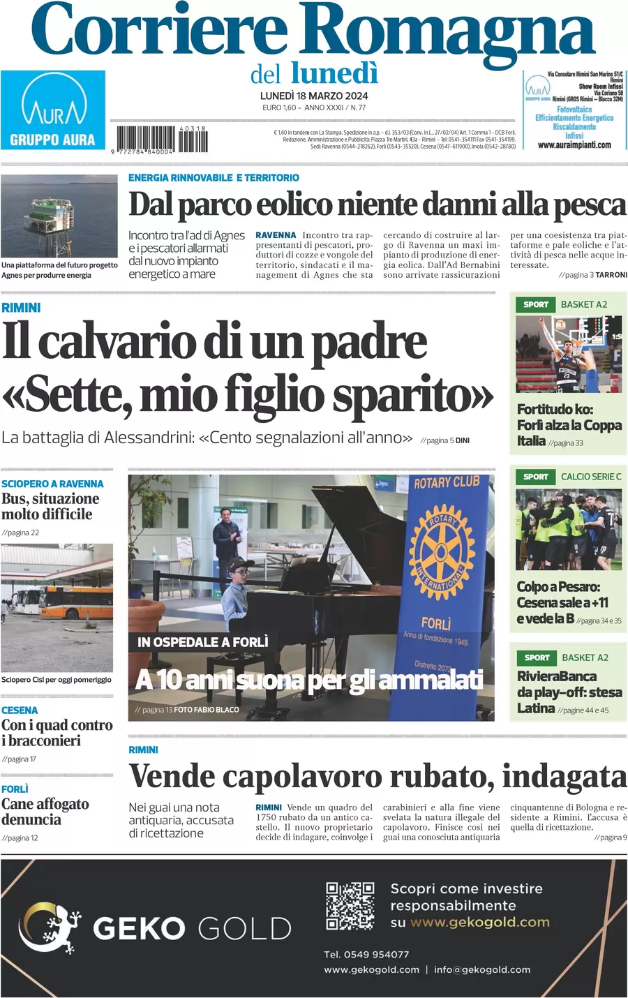 prima pagina - Corriere Romagna (Forl e Cesena) del 18/03/2024