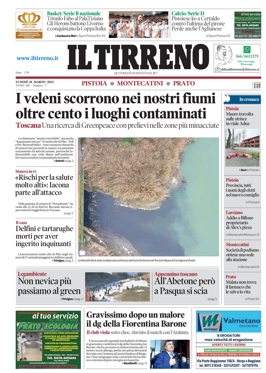 prima pagina - Il Tirreno (Pistoia, Montecatini, Prato) del 18/03/2024