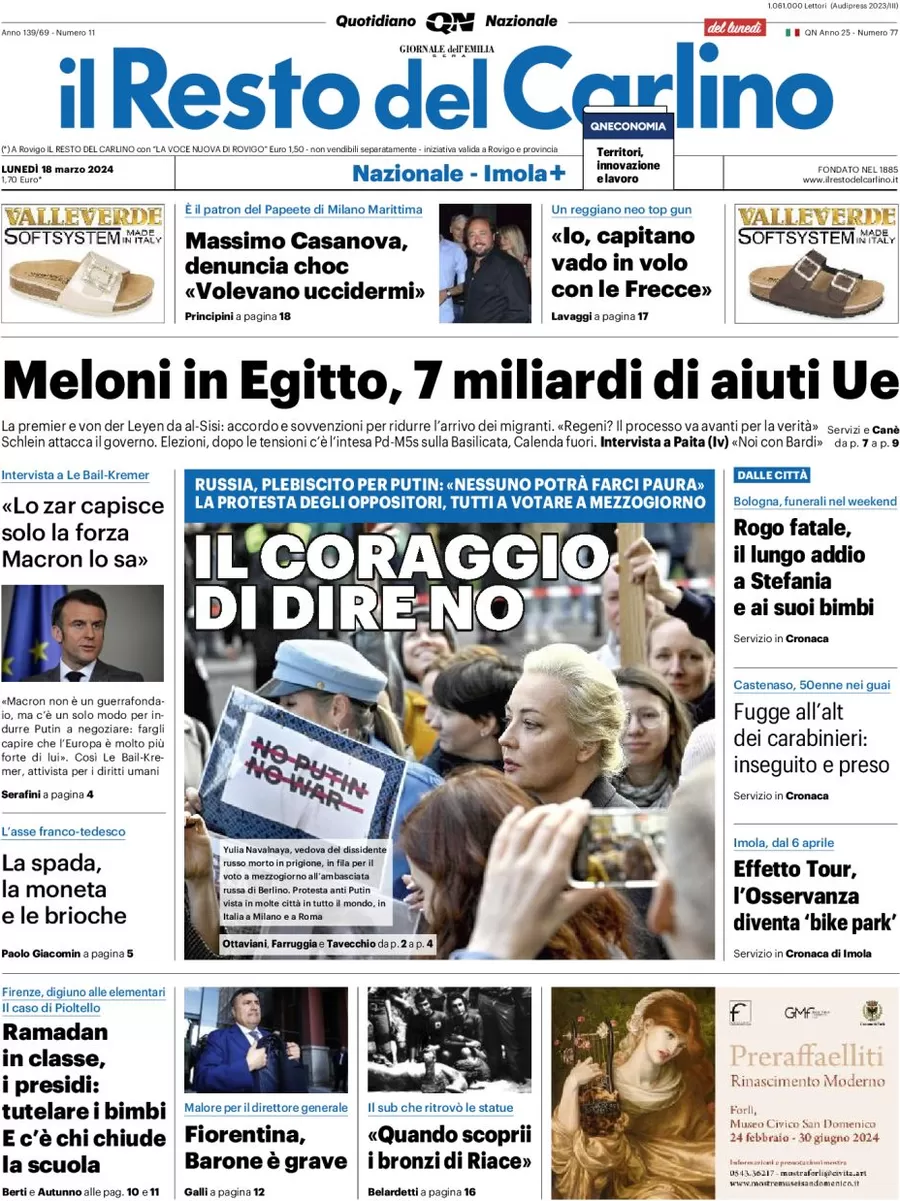 anteprima della prima pagina di il-resto-del-carlino del 18/03/2024