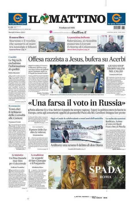 anteprima della prima pagina di il-mattino del 18/03/2024