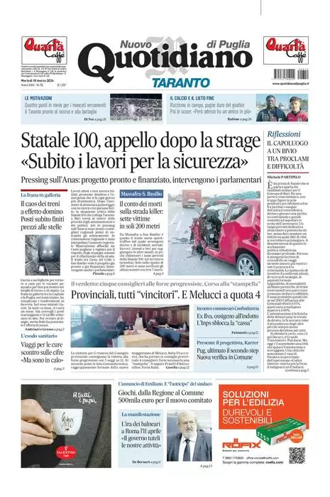 prima pagina - Nuovo Quotidiano di Puglia (Taranto) del 18/03/2024