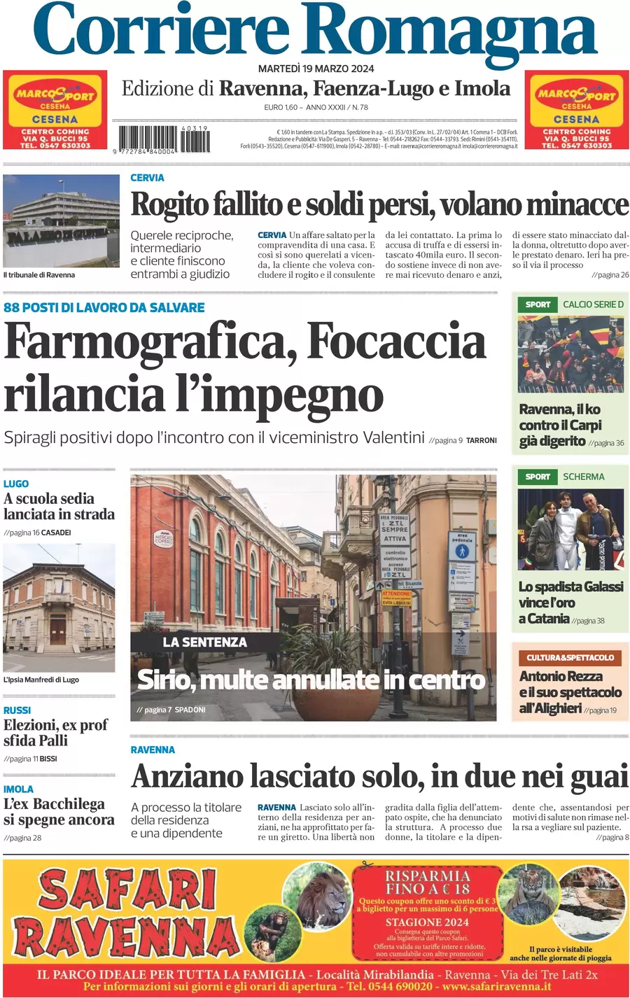 prima pagina - Corriere Romagna (Ravenna e Imola) del 19/03/2024
