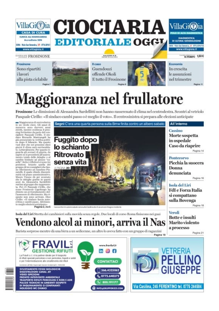 prima pagina - Ciociaria Editoriale Oggi del 19/03/2024