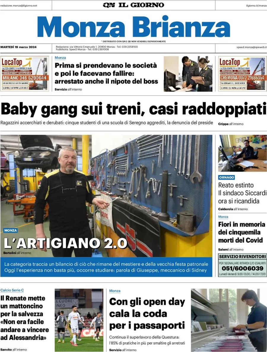 prima pagina - Il Giorno (Monza Brianza) del 19/03/2024
