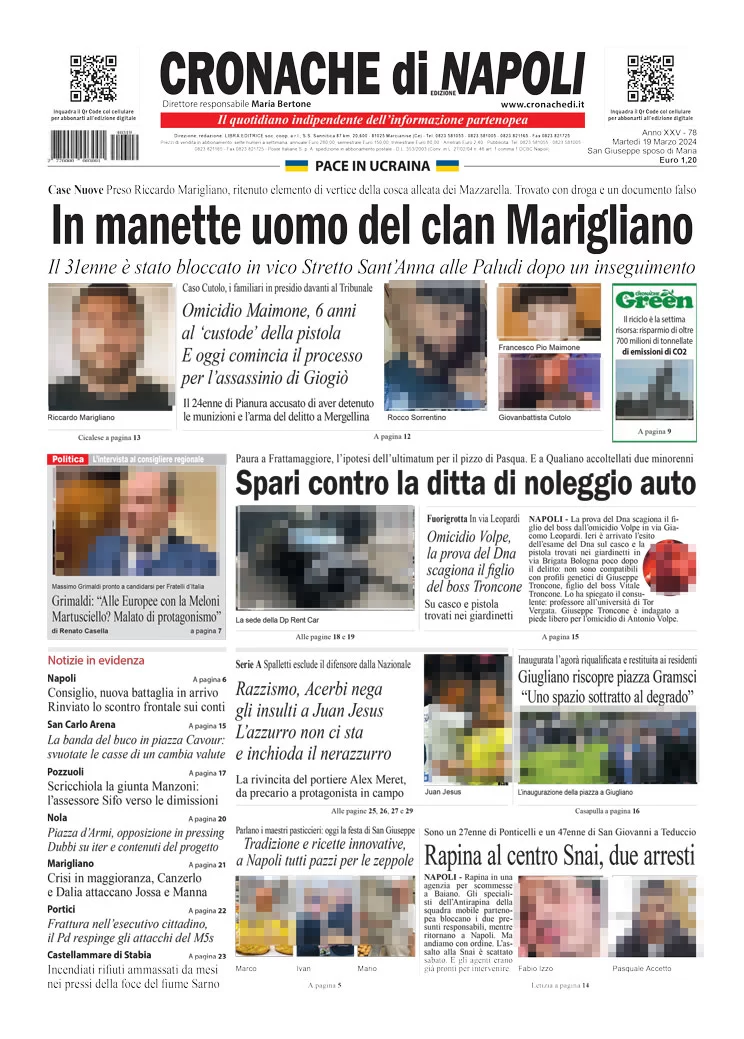 anteprima della prima pagina di cronache-di-napoli del 19/03/2024