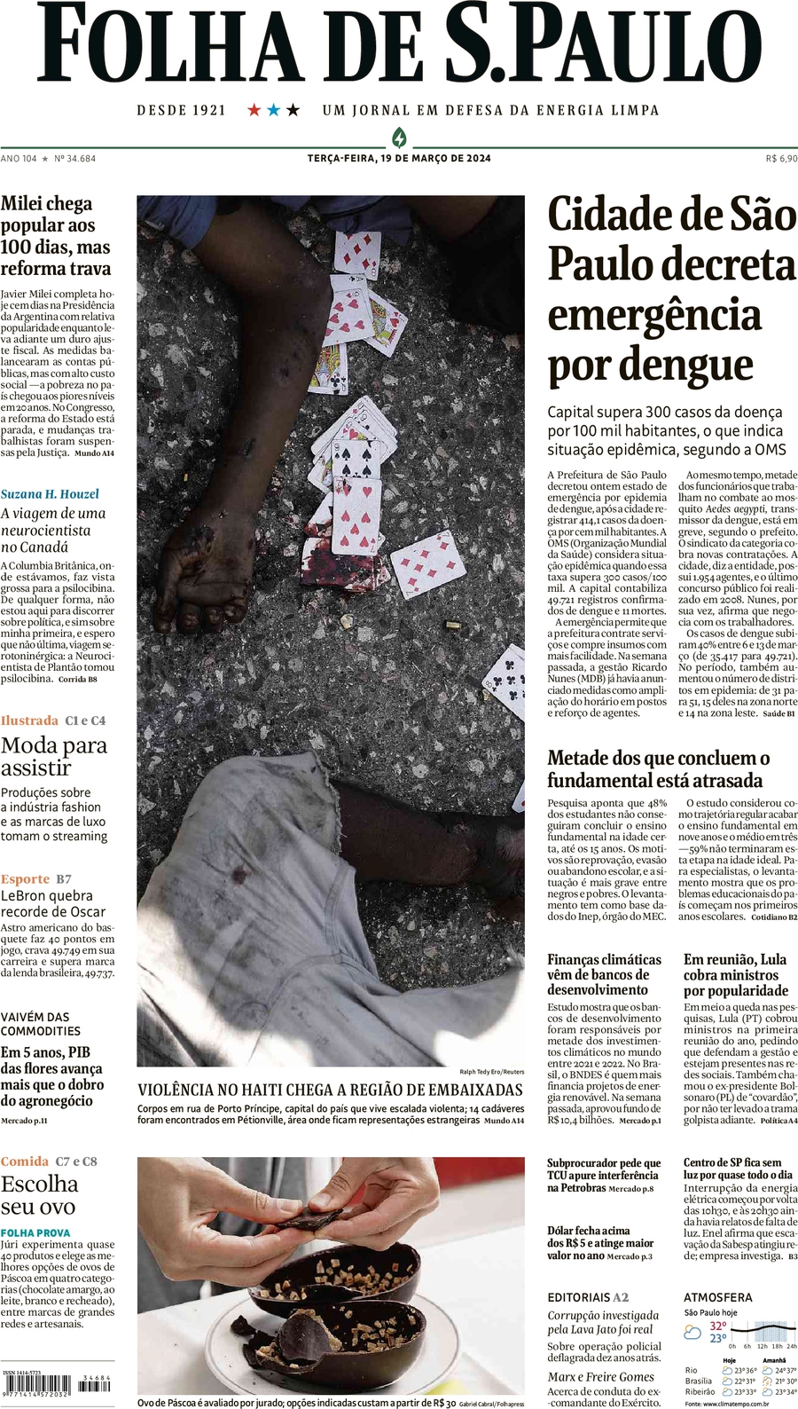 anteprima della prima pagina di folha-de-s.paulo del 19/03/2024