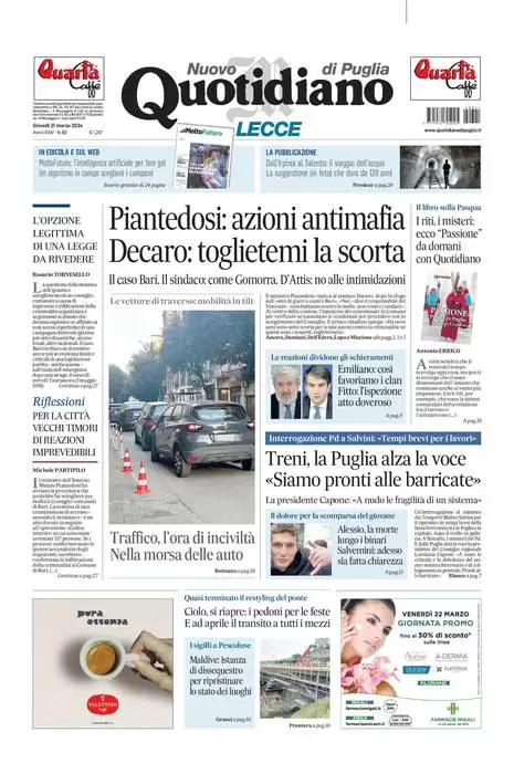 prima pagina - Nuovo Quotidiano di Puglia (Lecce) del 20/03/2024