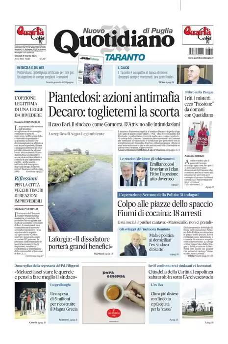 prima pagina - Nuovo Quotidiano di Puglia (Taranto) del 20/03/2024
