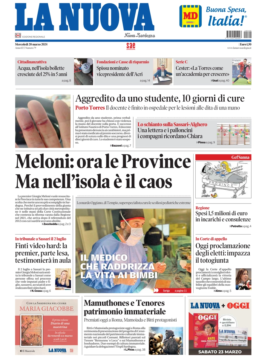 prima pagina - La Nuova Sardegna del 20/03/2024