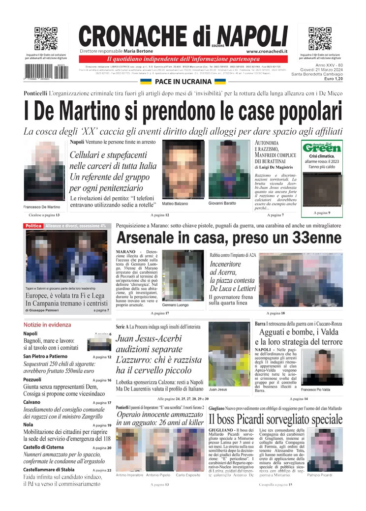 anteprima della prima pagina di cronache-di-napoli del 20/03/2024