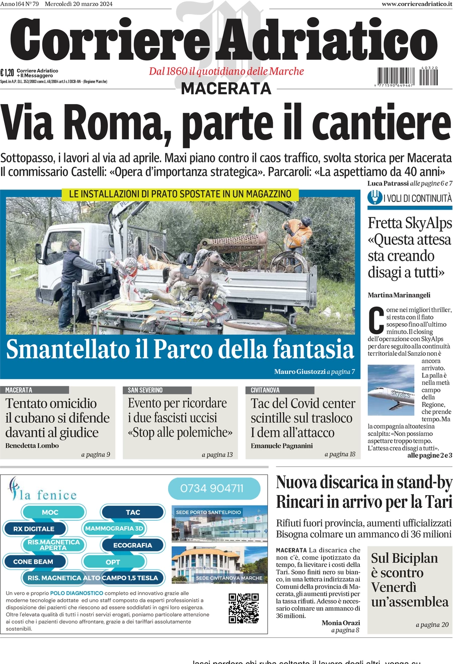 prima pagina - Corriere Adriatico (Macerata) del 20/03/2024