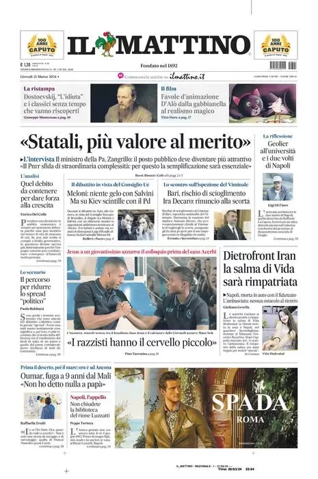 anteprima della prima pagina di il-mattino del 20/03/2024