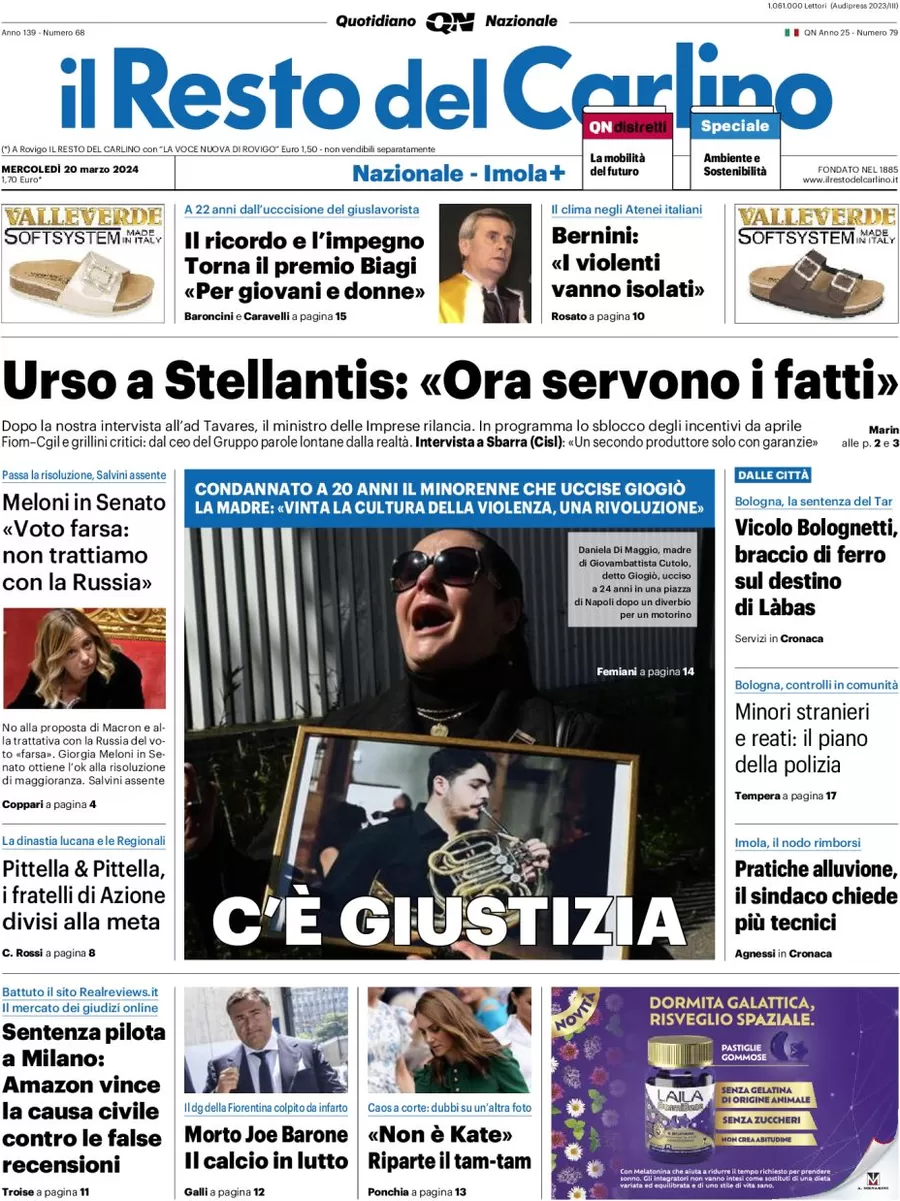 anteprima della prima pagina di il-resto-del-carlino del 20/03/2024