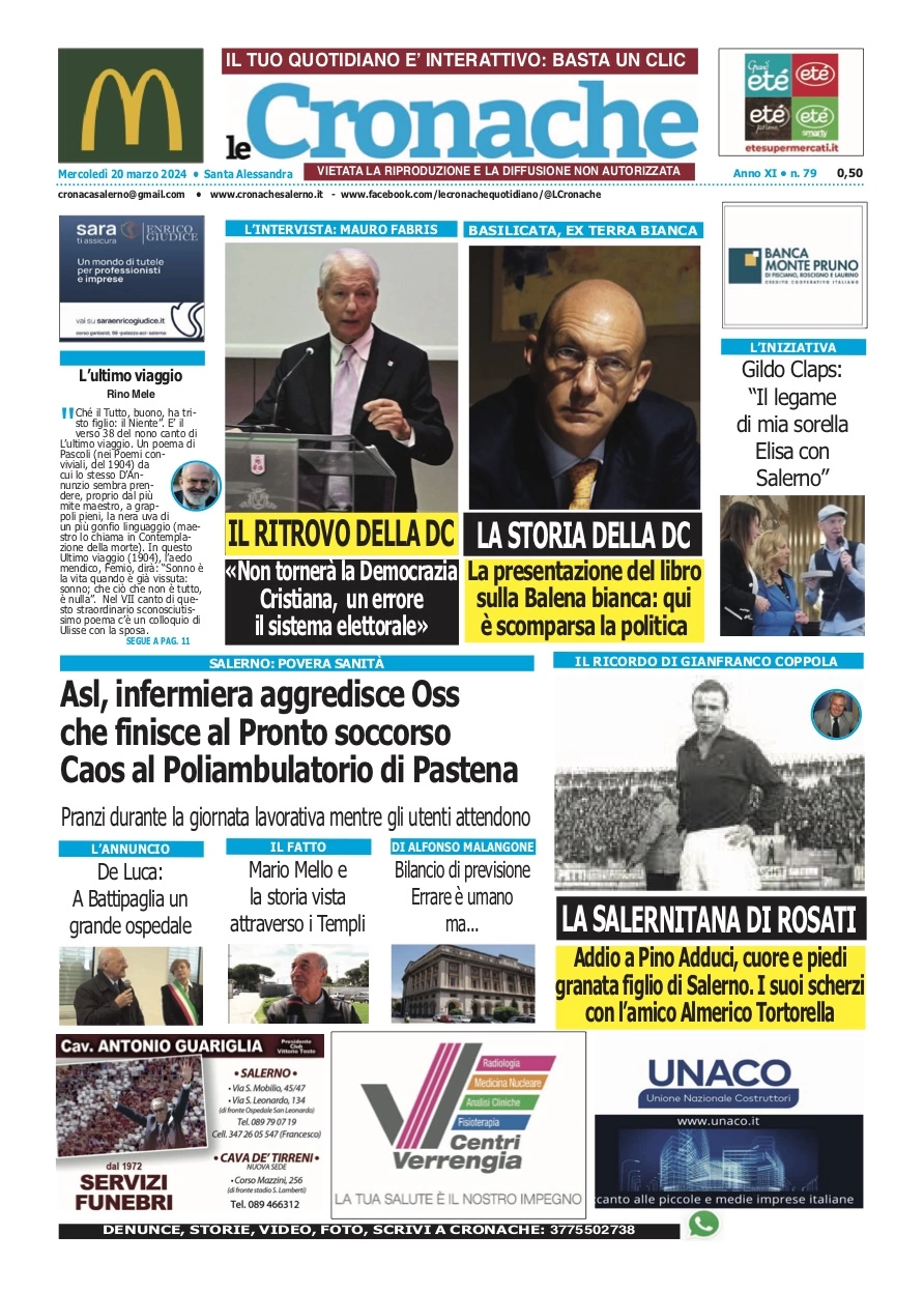 prima pagina - Le Cronache (Salerno) del 20/03/2024