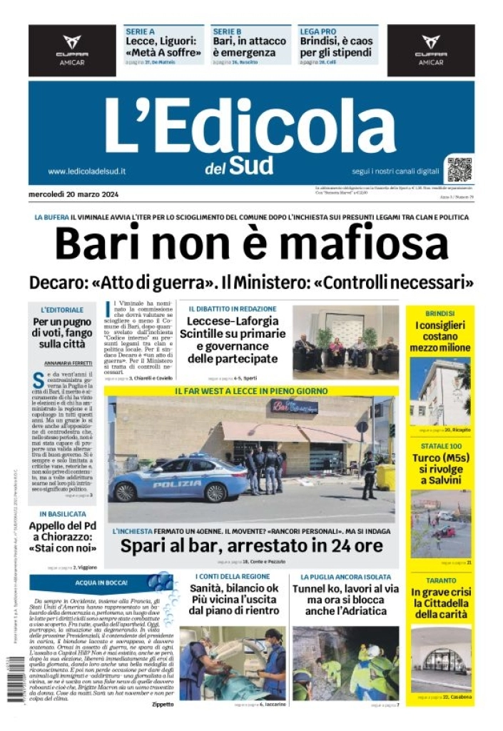 prima pagina - L'Edicola del Sud (Lecce) del 20/03/2024