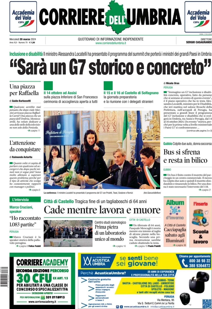prima pagina - Corriere dell'Umbria del 20/03/2024