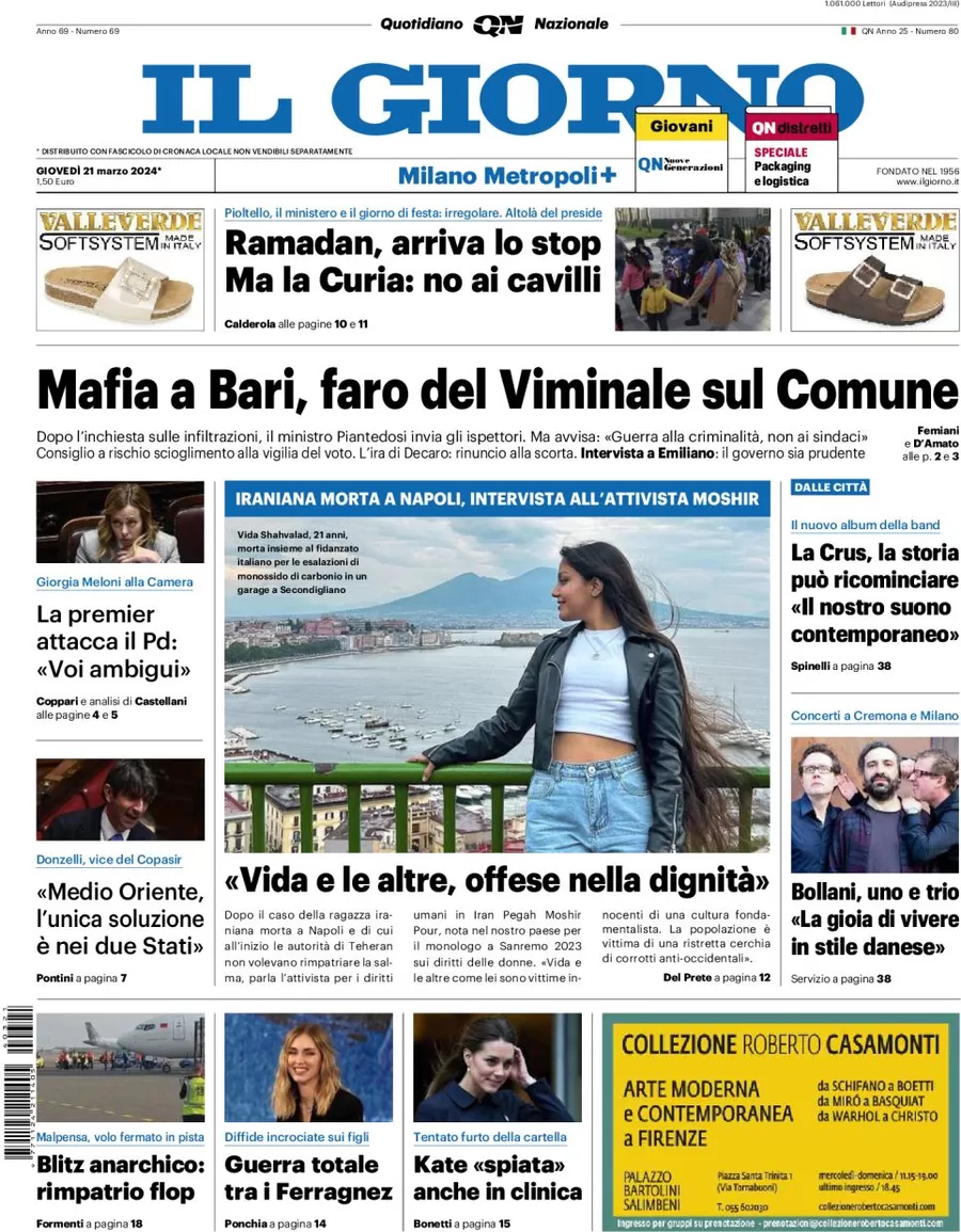prima pagina - Il Giorno (Milano Metropoli) del 21/03/2024