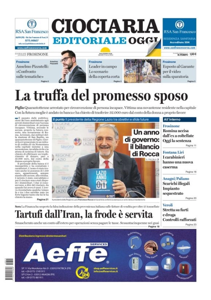prima pagina - Ciociaria Editoriale Oggi del 21/03/2024