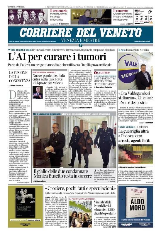 prima pagina - Corriere del Veneto del 21/03/2024