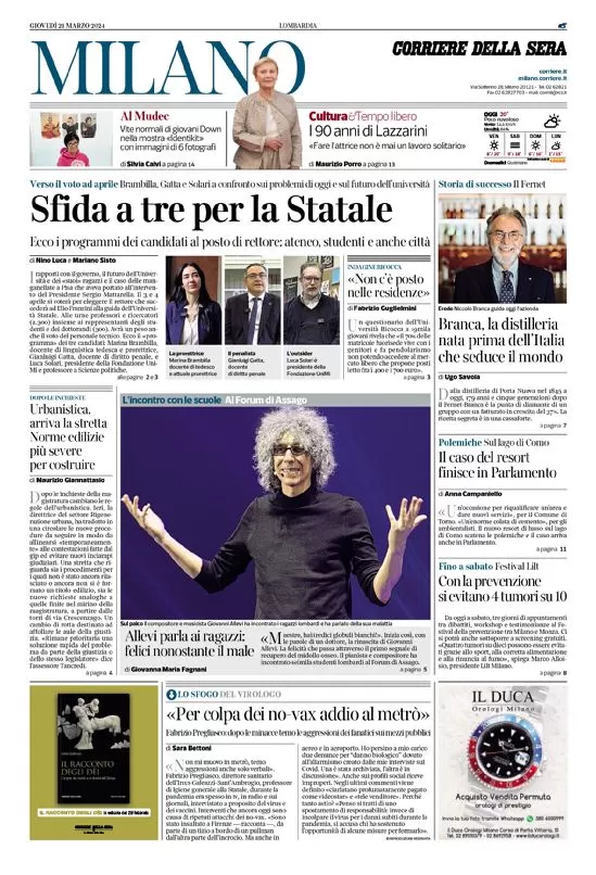prima pagina - Corriere della Sera (Milano) del 21/03/2024
